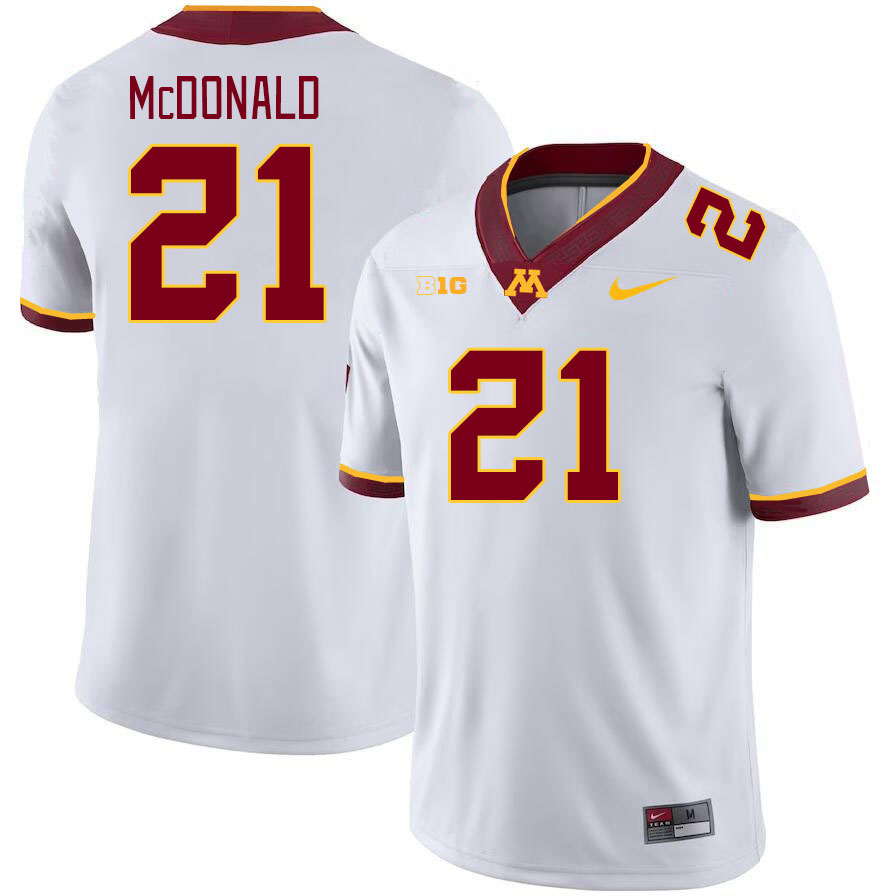 Men #21 Craig McDonald Minnesota Golden Gophers College Football Jerseys Stitched Sale-White - Click Image to Close